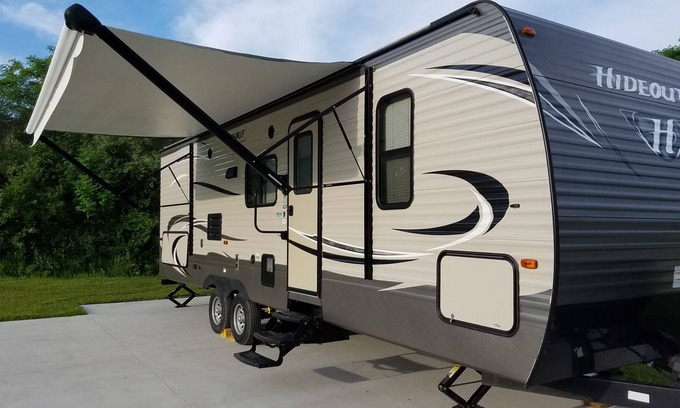 South Haven House | 32' RV Travel Trailer Camper on site in South Haven Michigan