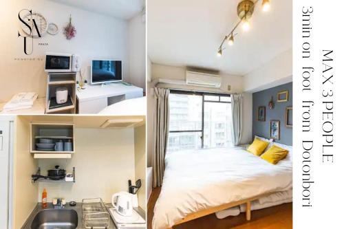 Dotonbori Apartment | 402 道頓堀側のお部屋 中心地へのアクセス抜群 ダブルベッド1台