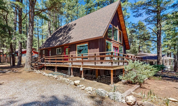 Kachina Village Cabin | A-Frame Home w/large deck, bbq grill, foosball table, & EV charger