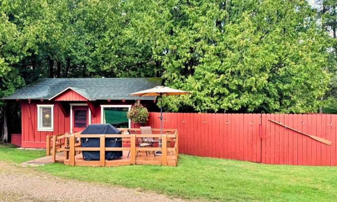 Trout Lake Cabin | Adorable Cabin #4 at Twin Cedars Resort in Trout Lake, MI with row boat and AC