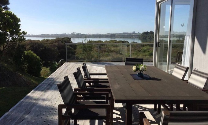 Mangawhai House | Azabu - Modern holiday home with extensive estuary views and walkway estuary access