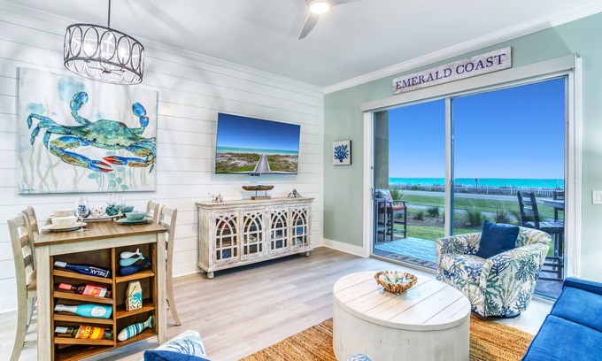 Miramar Beach Condo | Beach Retreat 108-Newly Renovated Gulf Front Condo, Pet Friendly, Beach Service