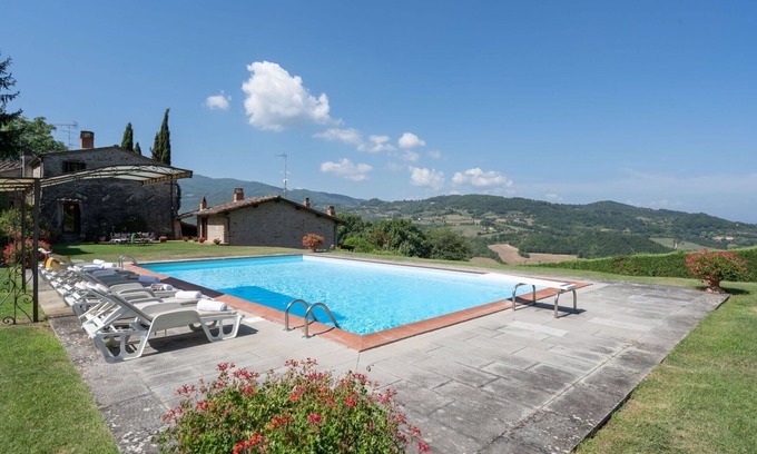 Dicomano Villa | Beautiful private villa with hot tub, WIFI, private pool, A/C, TV, patio, panoramic view and par.