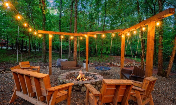 Broken Bow Cabin | Beyond Blessed · Tranquil Cabin: Spa, Fire-Pit Swings, & Pool Table