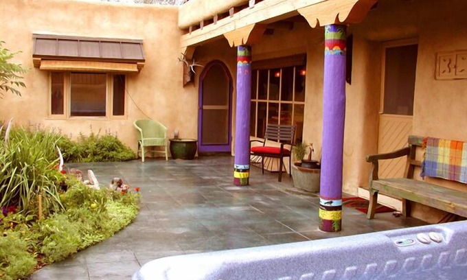 Taos House | Blue Elk Casa enclosed Patio with Hot Tub Air Conditioned Walk to Plaza