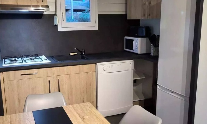 Joyeuse House | Camping Bois Simonet**** - Chalet Mimosa Bleu 4 rooms 8 people Air-conditioned