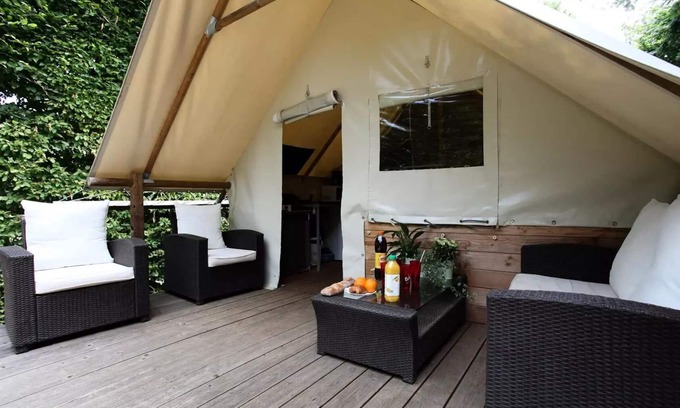 Marcillac-Saint-Quentin House | Camping Le Pont de Mazerat **** - La Cabane Toilée: Camping in half tent, half cabin accommodation! 5 people