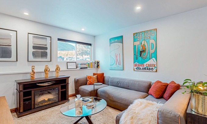 Avon Apartment | Centrally located condo with office, fireplace, W/D, & ski closet