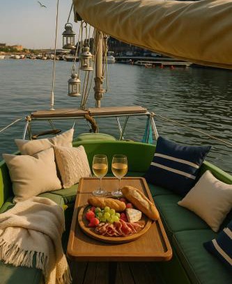 Trosso Boat Rental | City pulse on small, old glamping boat in Karlskrona