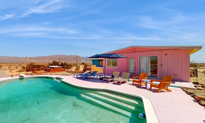Wonder Valley House | Colorful desert home with incredible views, pool, hot tub, and A/C