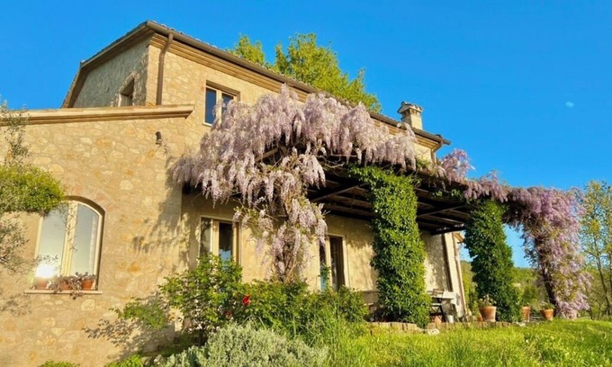 Guardea House | Contemporary Stone House with Lap Pool Overlooking Tiber Valley. Full AC.