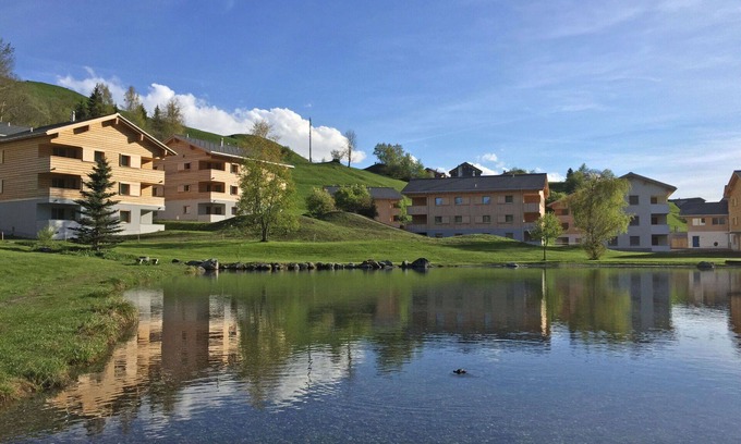 Tavanasa Apartment | Cosy apartment for 4 guests with WIFI, pool, hot tub, TV, patio and panoramic view