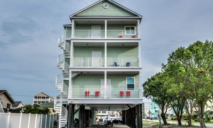 Cherry Grove Beach House | Covered Outdoor Area Private Pool/Spa/Theater Room/350 feet to the Beach Access