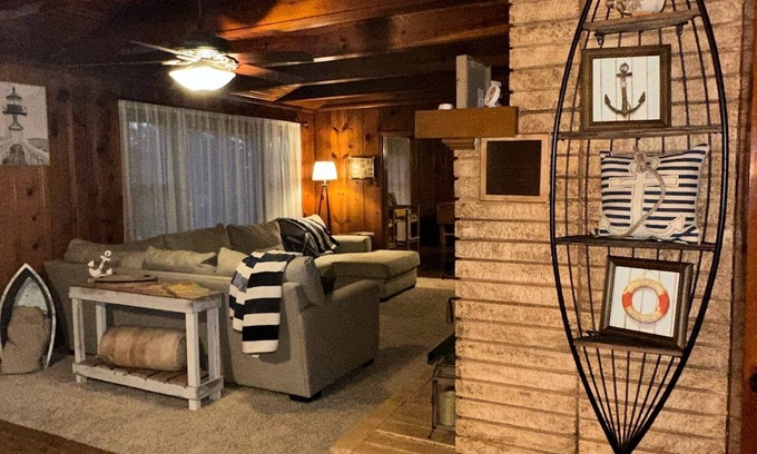 Mead House | Cozy lake retreat in Sand Point! Game room with deck and views of Lake Texoma.