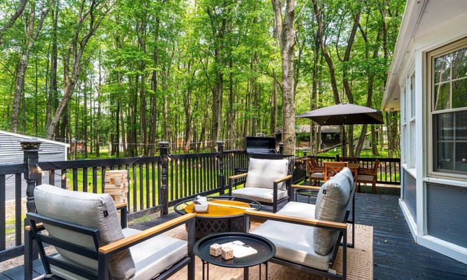 Pocono Summit Apartment | Designer Retreat: Lake Access, Fire Pit, Game Room