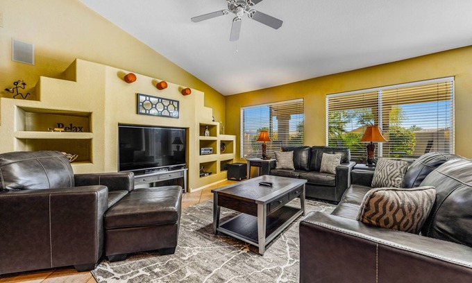 Palm Valley House | Dog-friendly home with pool, firepit, fast WiFi, central AC, & washer/dryer
