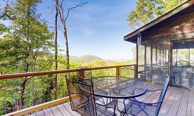 Brevard House | Dog-friendly mountain view cabin with furnished deck, washer/dryer