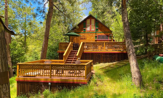 Idyllwild House | Dog-friendly quaint cabin with two-story deck, fireplace, W/D, & yoga studio