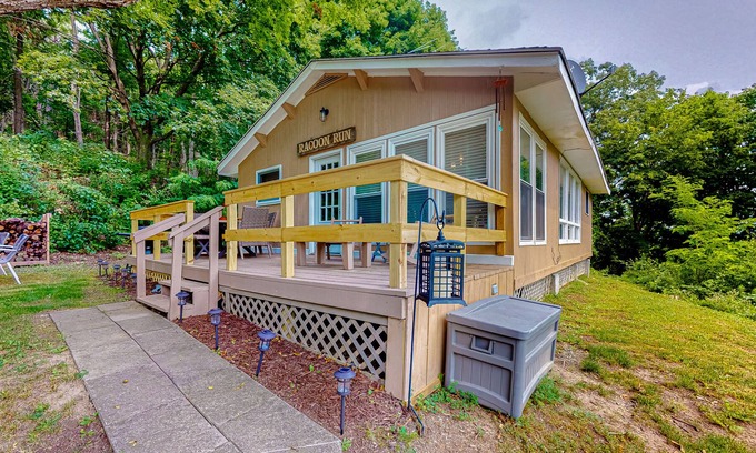 Rushville Cottage | Dog-friendly retreat with close beach access, wood stove, deck, firepit, & AC