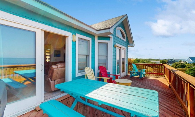 Buxton House | Dog-friendly, sound-front home with 2 sundecks, fireplace, & private hot tub