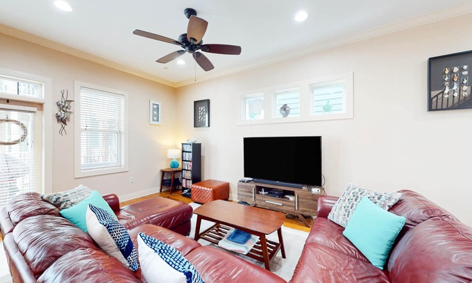 Crescent Beach House | Dog-friendly home with balconies, foosball, pool access, & W/D - steps to beach