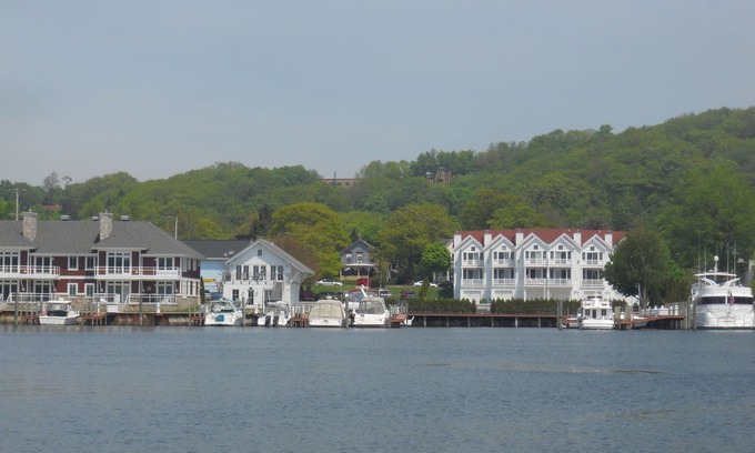 Frankfort House | Enjoy a view of Betsie Bay from your studio suite a block from Lake Michigan