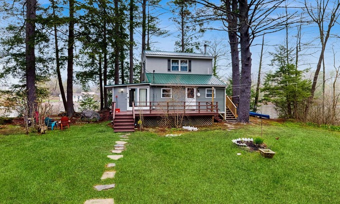 Augusta Cabin | Entire lakefront home on Togus Pond with decks, canoe, firepit & great view