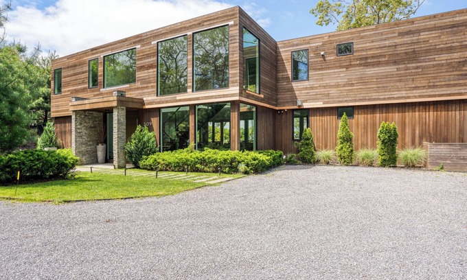 North Sea House | Expansive Southampton Home with Harbor Water Views, Private Pool, Modern.