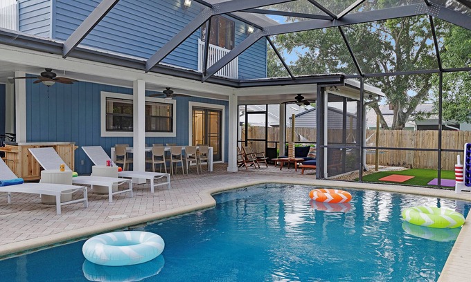 Seminole House | Family Retreat w/Heated Pool, 20+ Games, Firepit, Game room, Near Beach