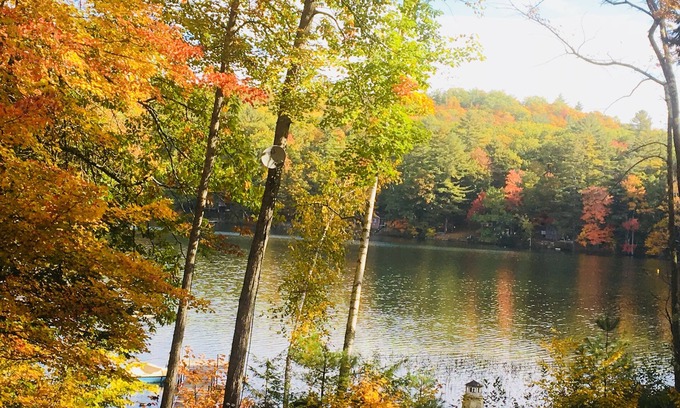 Dryden Cabin | Foliage & Great Fishing private lakeside 3 level log cabin: sleeps 8, 3bed 2bath