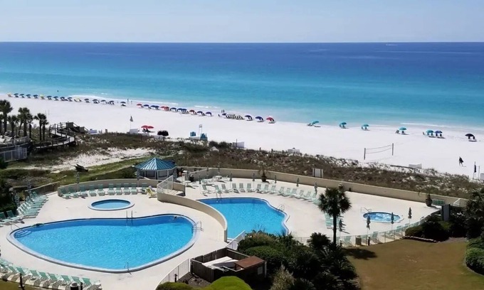 Miramar Beach Condo | GORGEOUS BEACHFRONT VIEWS! FREE BEACH SET UP, PRIVATE BEACH, POOL, SPA, AND GYM