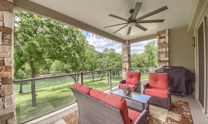 New Braunfels Condo | Guadalupe Riverfront, upscale, gated with a pool and direct river access!