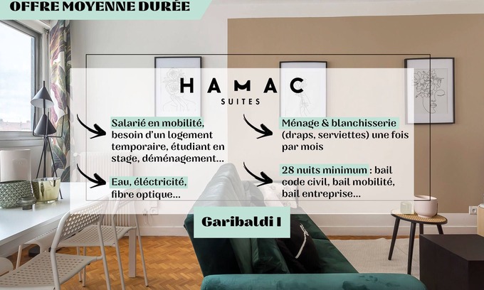 Part Dieu - Bir Hakeim Apartment | Hamac Suites - Suite Garibaldi 1 - 6 people