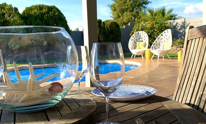 East Mesa House | Heated pool! A coastal cottage in the desert! Three week maximum per stay.