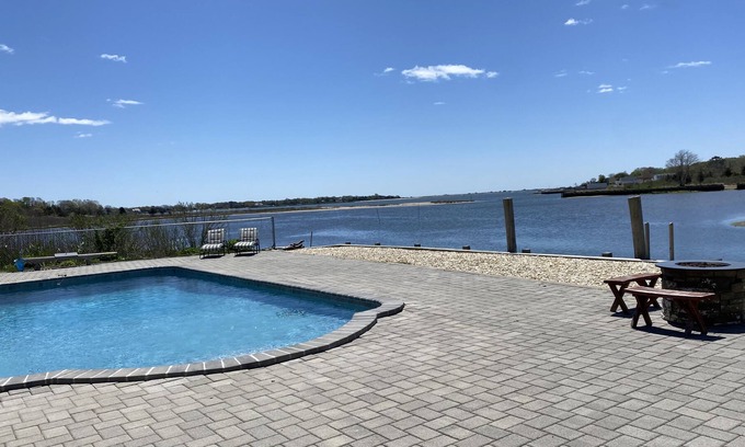 Hampton Bays House | Heated Pool & Boat Dock - Expansive Water View Family / Dog Friendly Renovated