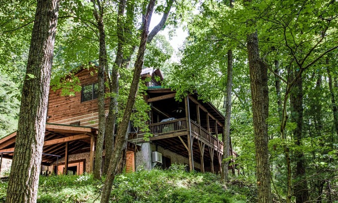 Asheville Cabin | Hidden Cove Cabin: Cabin Near Downtown AVL! Hot Tub, Game Rm!