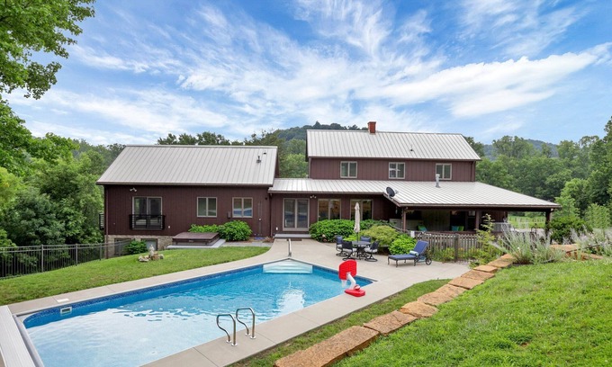 Logan House | Hillside haven on expansive grounds, heated pool, firepit, bocce court and more!