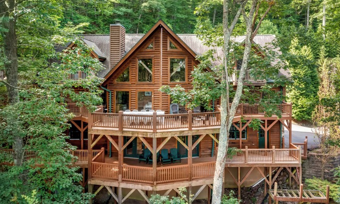 Asheville Cabin | Hot Tub, Fire Pit, Outdoor Dining | Cabin Mansion w/View | Leyland by AvantStay