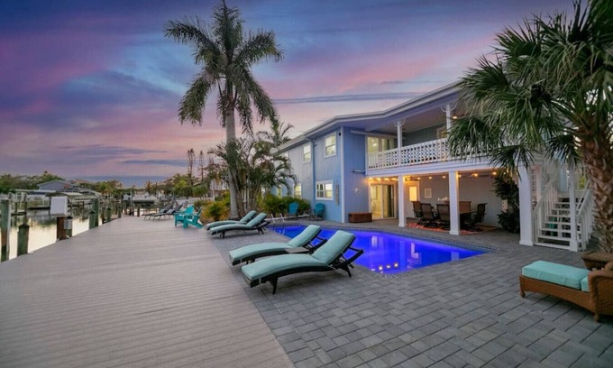 Mid Island House | Island Homes-on canal w/dock and heated pool/5 min walk to beach
