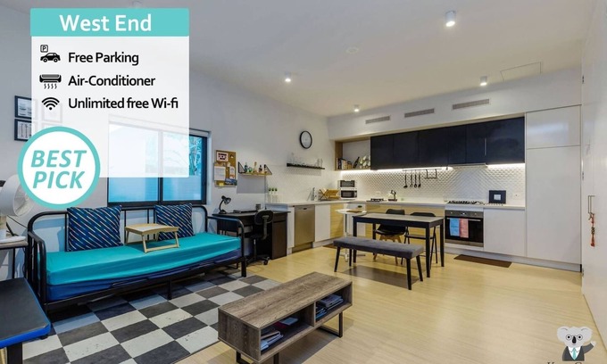 West End Apartment | KOZYGURU | West End | 10 mins to City | 1 Bed APT + FREE PARKING | QWE017