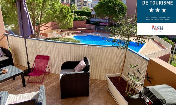 Frejus Apartment | L'AMPHITHÉÂTRE, 3-room air-conditioned apartment, terrace, swimming pool & parking lot