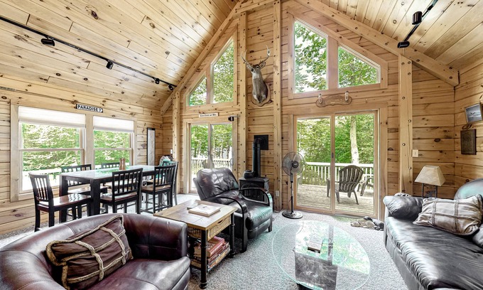 Greenville Cabin | Lakefront cabin on First Roach Pond with dock, lake view & firepit- dog-friendly