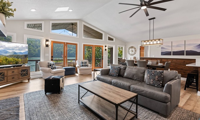La Follette House | Lakefront home with private hot tub, dock, golf, pool, pickleball, firepit, AC