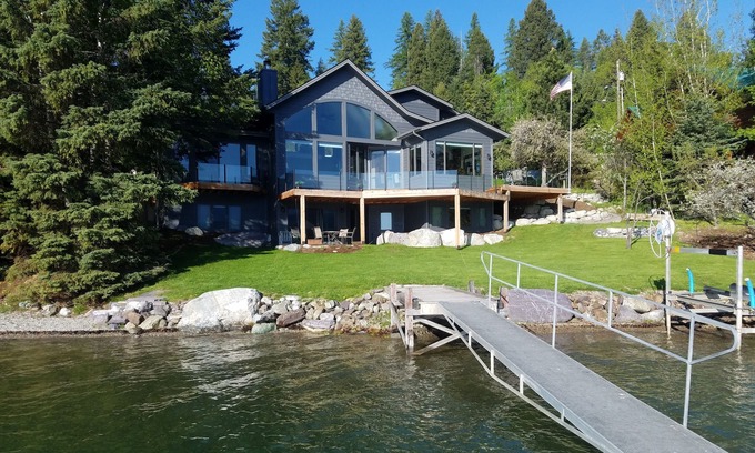 Whitefish House | Lakefront Property on Whitefish Lake. walk out across the lawn to the dock !