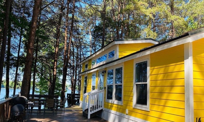 Steele Creek Cabin | Lakefront Two Bedroom Cabin #14 at Long Cove Resort with Two Porches & Panoramic Views by RedAwning