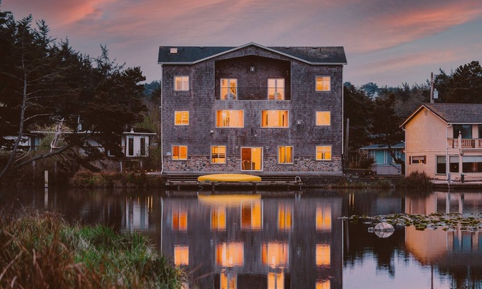 Lincoln City House | Large Lakefront Home only steps from D Beach! Bring grandma-we have an elevator!