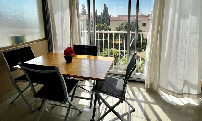 Plaine de la Brague Condo | Le Mimosa : 1 bedroom apartment with terrasse, pool, AC, parking spot