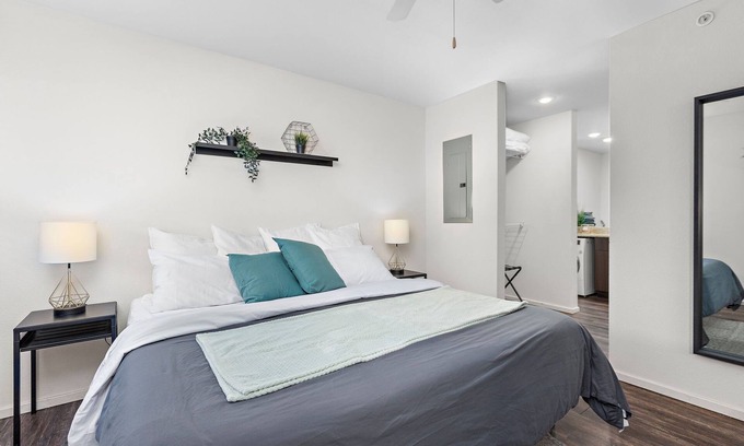 Overland Park Apartment | Light Room-Sleek stylish space w/private workspace WiFi Parking easy access