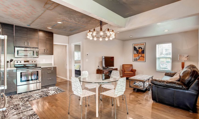 Colorado Springs House | Lightning Laboratory — electricity decor, mural ceiling, secret patio, W/D