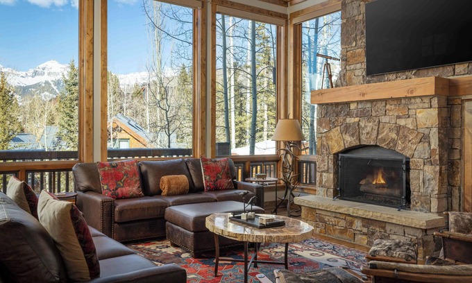 Mountain Village Cabin | Log Cabin Home by InvitedHome | Vast Patio, Skiing, Fireplace, Hot Tub